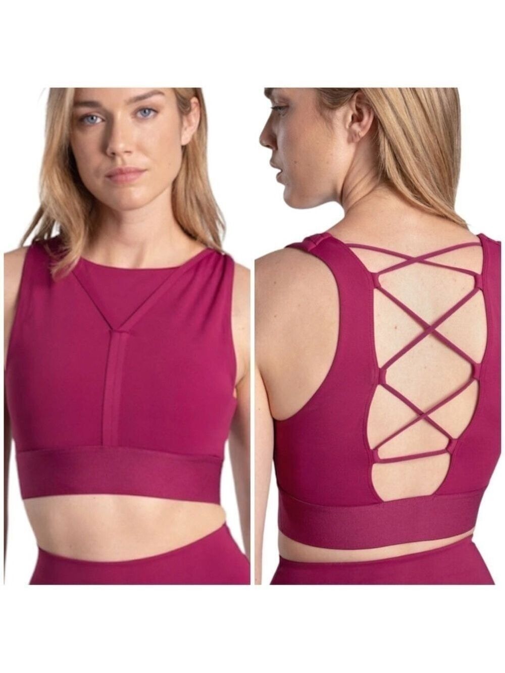LOLE Montreal Union bra fuchsia long line strappy back sports yoga hiking bra S
